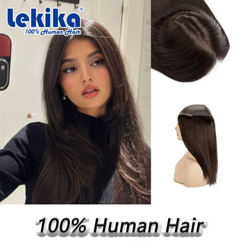 Parrucchino per Donne Sistema di Sostituzione Capelli in PU Capelli Umani 16 Pollici Capelli Lunghi Protesi Capillare Naturale per Donne