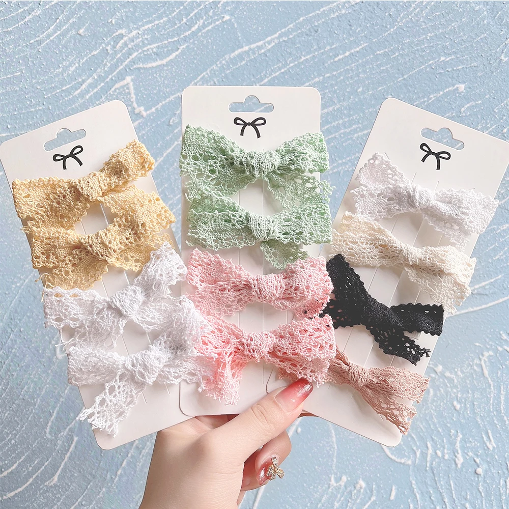 4Pcs/Set Sweet Lace Bowknot Hair Clips for Girls Newborn Boutique Bows Hairpins Barrettes Headwear Baby Hair Accessories Gift 3