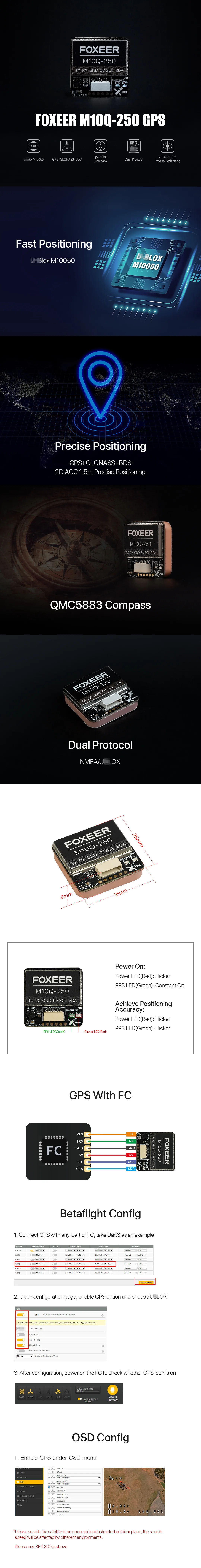 Description Picture 4 of itemFoxeer M10Q 120/180/250 GPS 5883 Compass For FPV Racing Drone Long Range Dual Protocol NMEA/U BL0X
