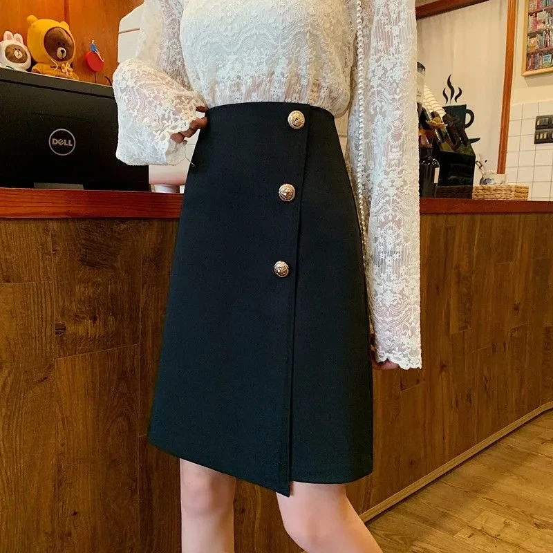 Summer Fashion Solid Casual Girl Slim Women's A-Line Dress School Ofice-Lady Soft Button Short Tweed Straight Skirt