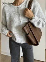 Hirsionsan élégant à manches longues pull femmes 2024 nouveau simple boutonnage femme Cardigan décontracté doux cachemire tricoté vêtements d'extérieur 6