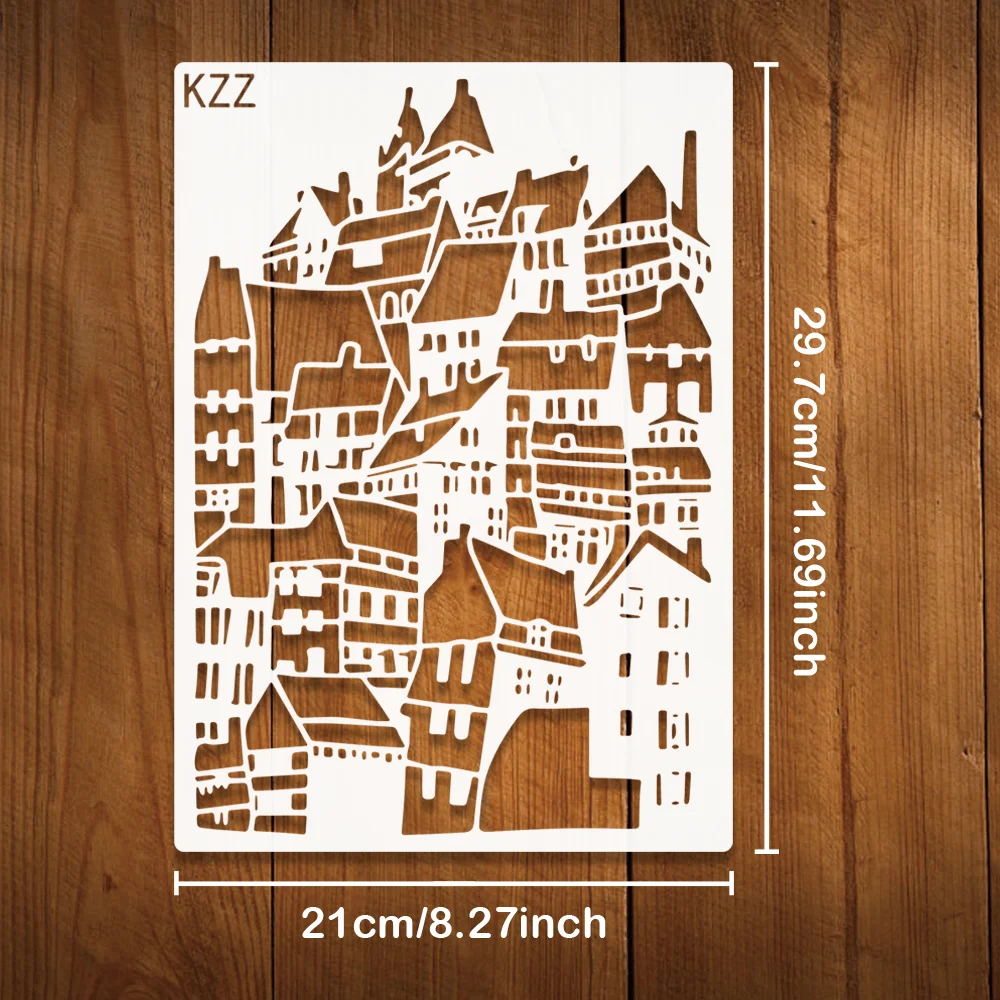 A4 29*21cm 시골 풍경 DIY 스텐실 벽화 스크랩북 색칠 엠보싱 앨범 장식 종이 카드 템플릿, 벽