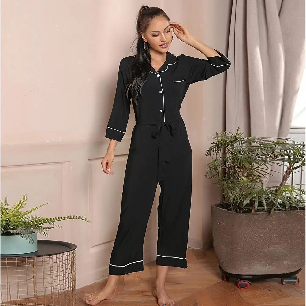 Pipe	Pajama Sets Black Piping Women Mujer Conjuntos Pijamas Conjunto Pyjama Pijama Femme Ensembles Feminino Sleepwear Pyjamas