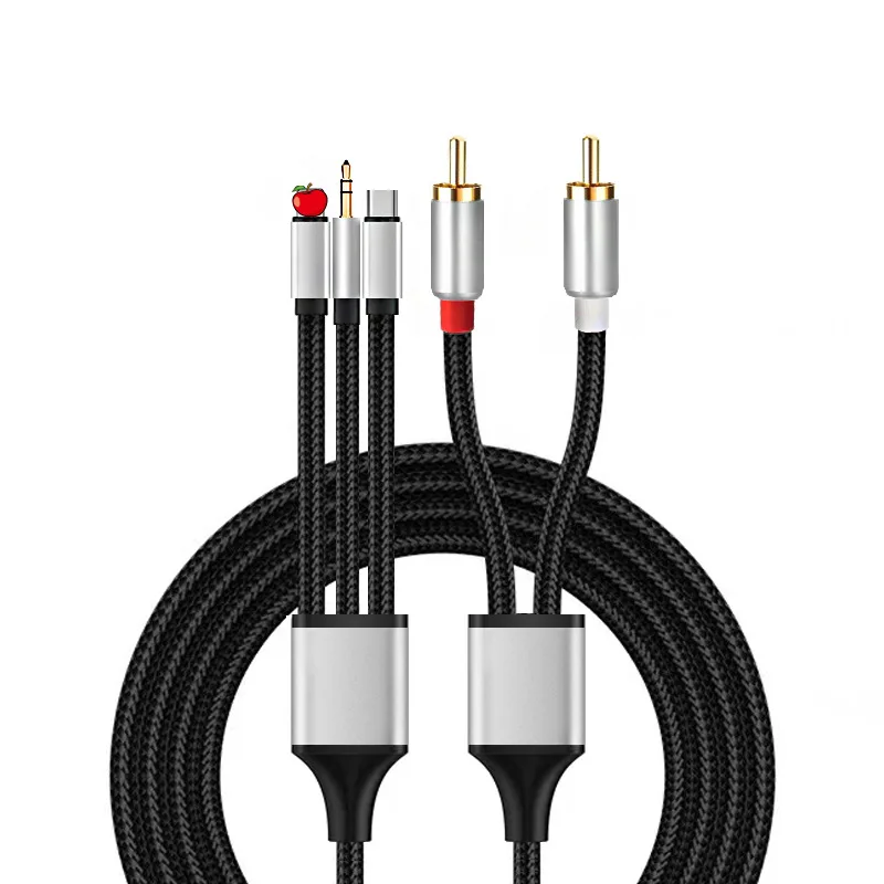 

3in1 Audio Line USB Type-C/For Ios 8Pin/3.5mm Male To 2 Dual RCA Y Splitter Audio Cable for PC SmartPhone To Amplifier Speaker