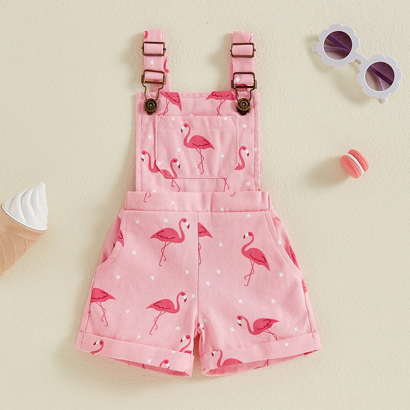 

Tregren Kids Girl Denim Overalls Romper Casual Summer Flamingo Print Jean Jumpsuit for Newborn Toddler Cute Fashion Clothes