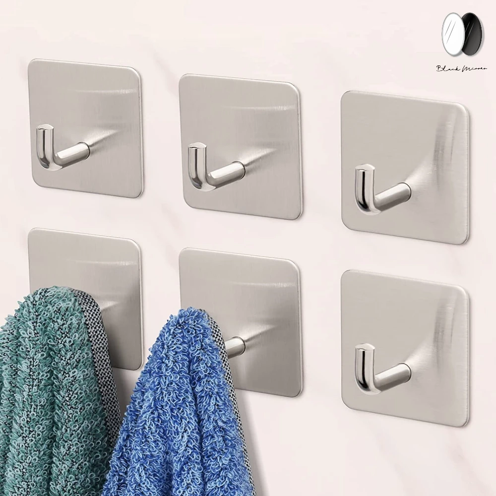 6Pcs Wall Mount Kitchen Bathroom Bedroom Organizer Self-Adhesive Waterproof  Stainless-Steel Hooks for Hanging Coat Hat Towel - AliExpress
