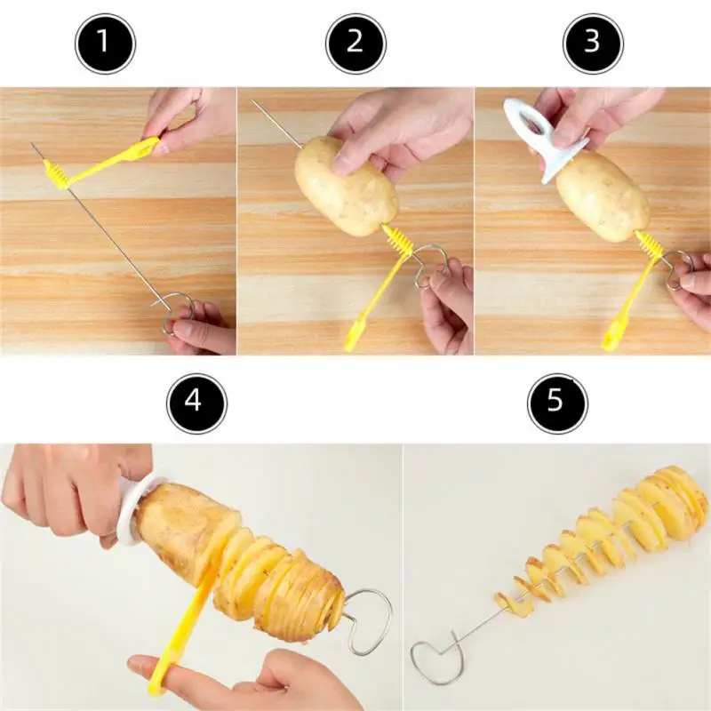 Manual Twisted Potato Cutter 3 String Rotate Potato Slicer DIY Chips Tower Spiral Cutter Kitchen Accessories Gadgets
