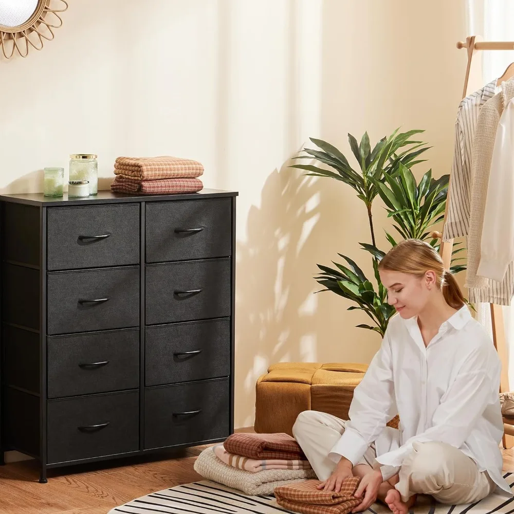 

Dresser, Dresser for Bedroom Drawer Dresser Organizer Storage Drawers with 8 Drawers, Chest of Drawers with Fabric Bins