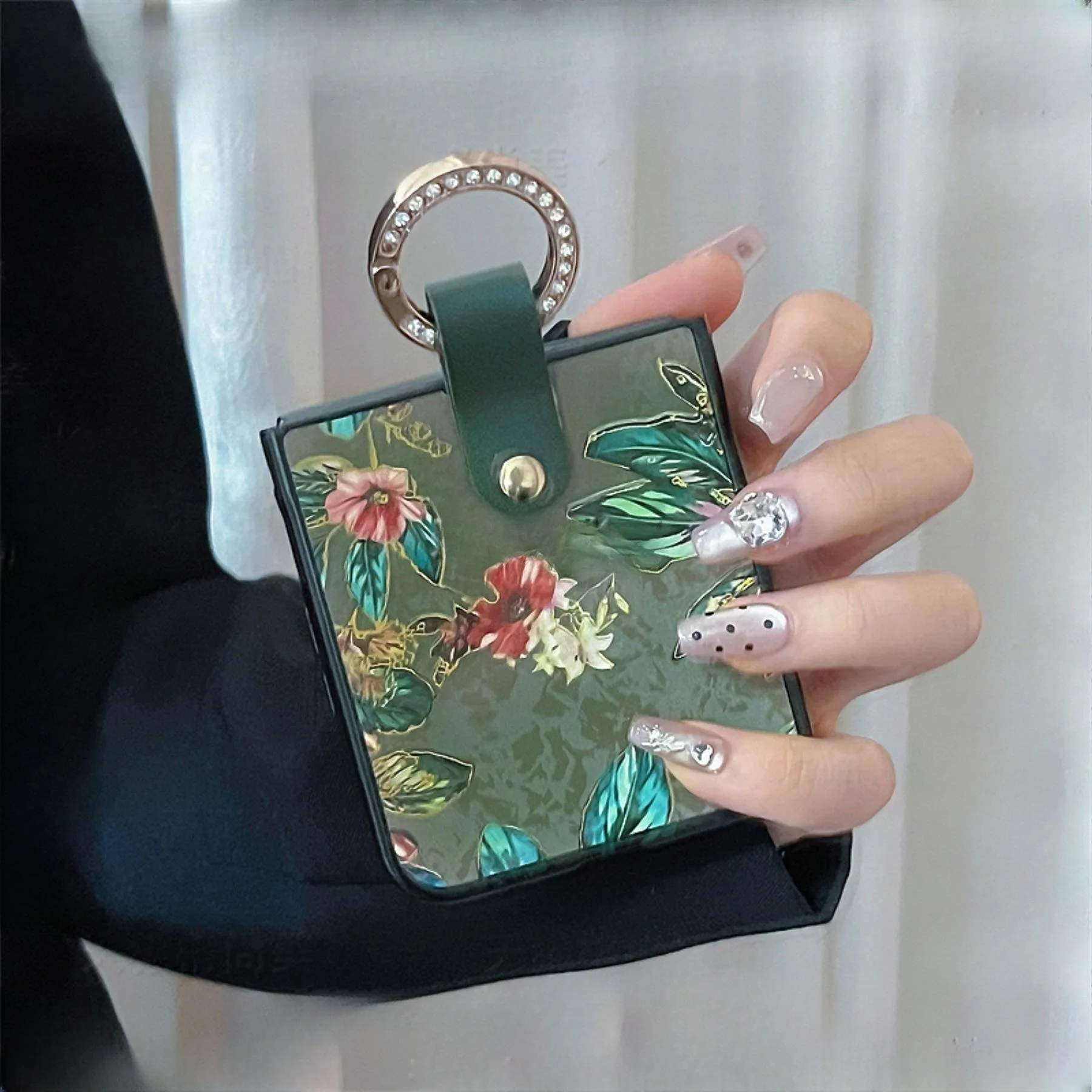 Korean Luxury Retro Flower Portable Ring Phone Case - Premium Back Cover
