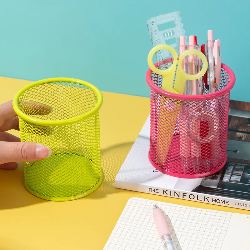 Pen Holder 1Pcs Metal Mesh Square Pen Pot Office Desk Case Container Organiser Durable Pencil Case