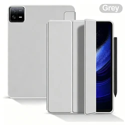 Ultra Thin Silicone Trifold Stand Tablet Case with PU Leather Protective Flip Cover (Grey)