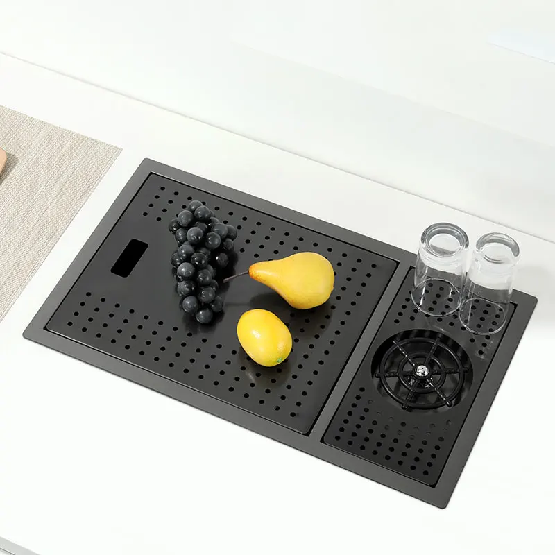 

Скрытая Черная кухонная раковина Nano с одной чашей, скрытая раковина из нержавеющей стали 304 небольшого размера с шайбой и выдвижным краном