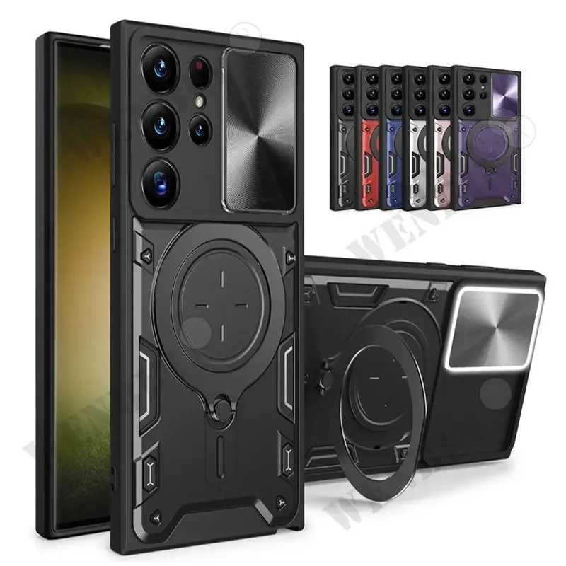 Hülle für Samsung S24 S23 S22 S21 Ultra Plus A55 A35 A15 A34 A14 Magnetische drehbare Schiebekamera 360 Grad drehbare Kickstand Hülle_voghion.com