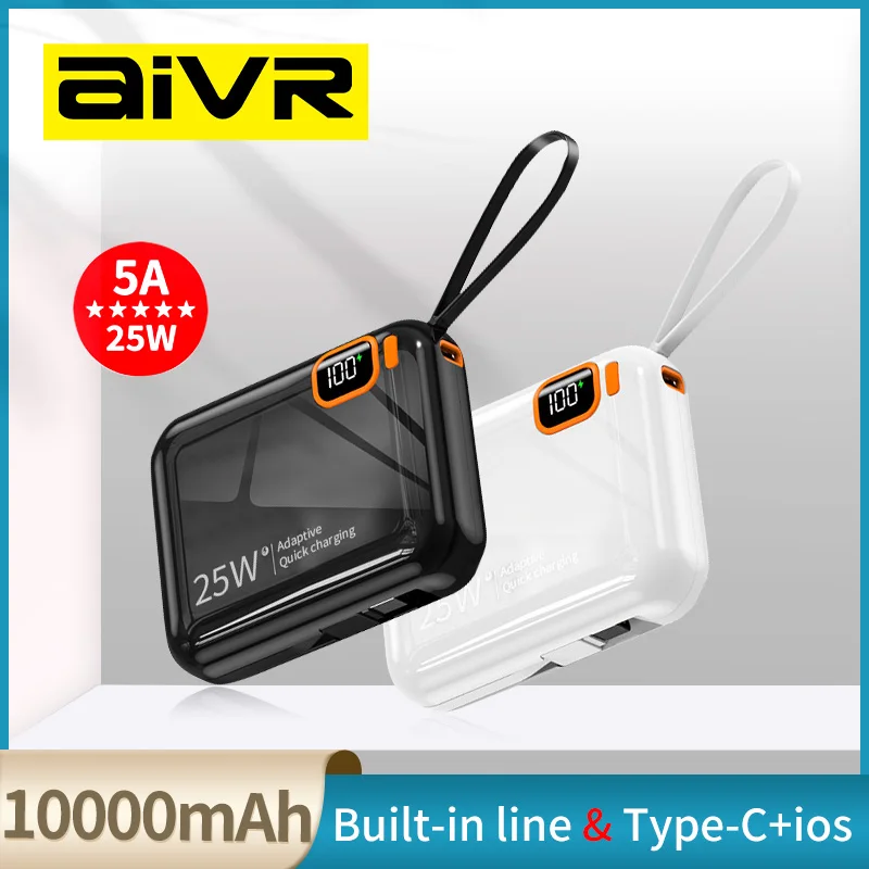 

Портативный внешний аккумулятор PD25W на 10000 мА · ч со съемным кабелем USB TYPE-C, двухстороннее быстрое зарядное устройство, мини внешний аккумулятор для iPhone, Xiaomi, Samsung