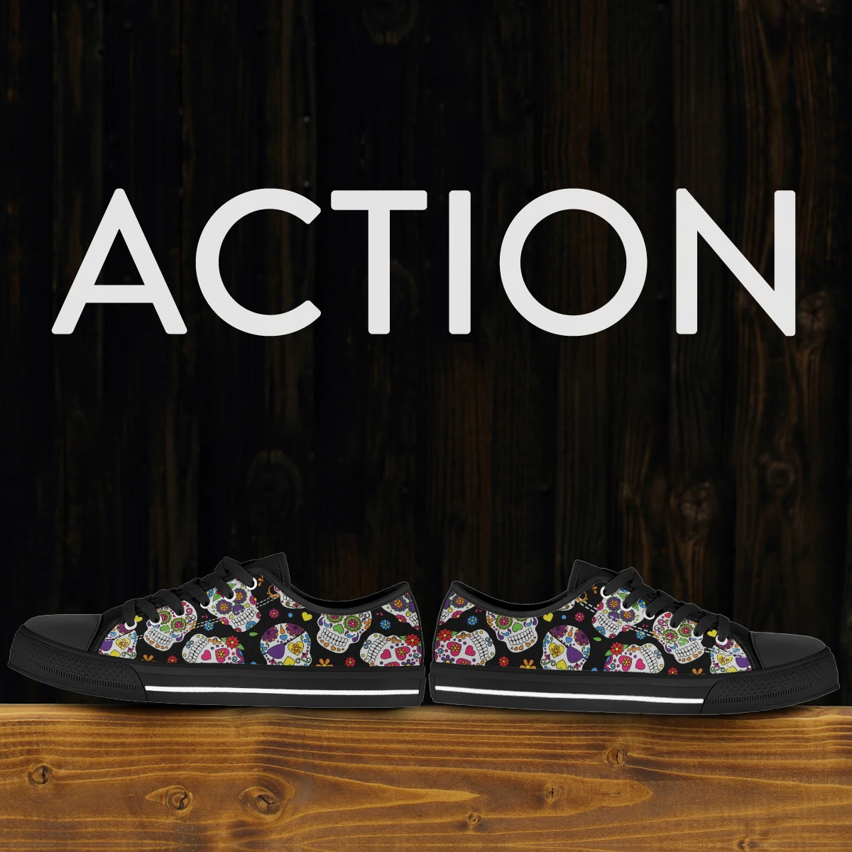 Black Candy Sugar Skull Print Canvas Sneakers Women Shoes Couple Canvas Shoe Casual Women Sport Shoes Lace-Up Flats