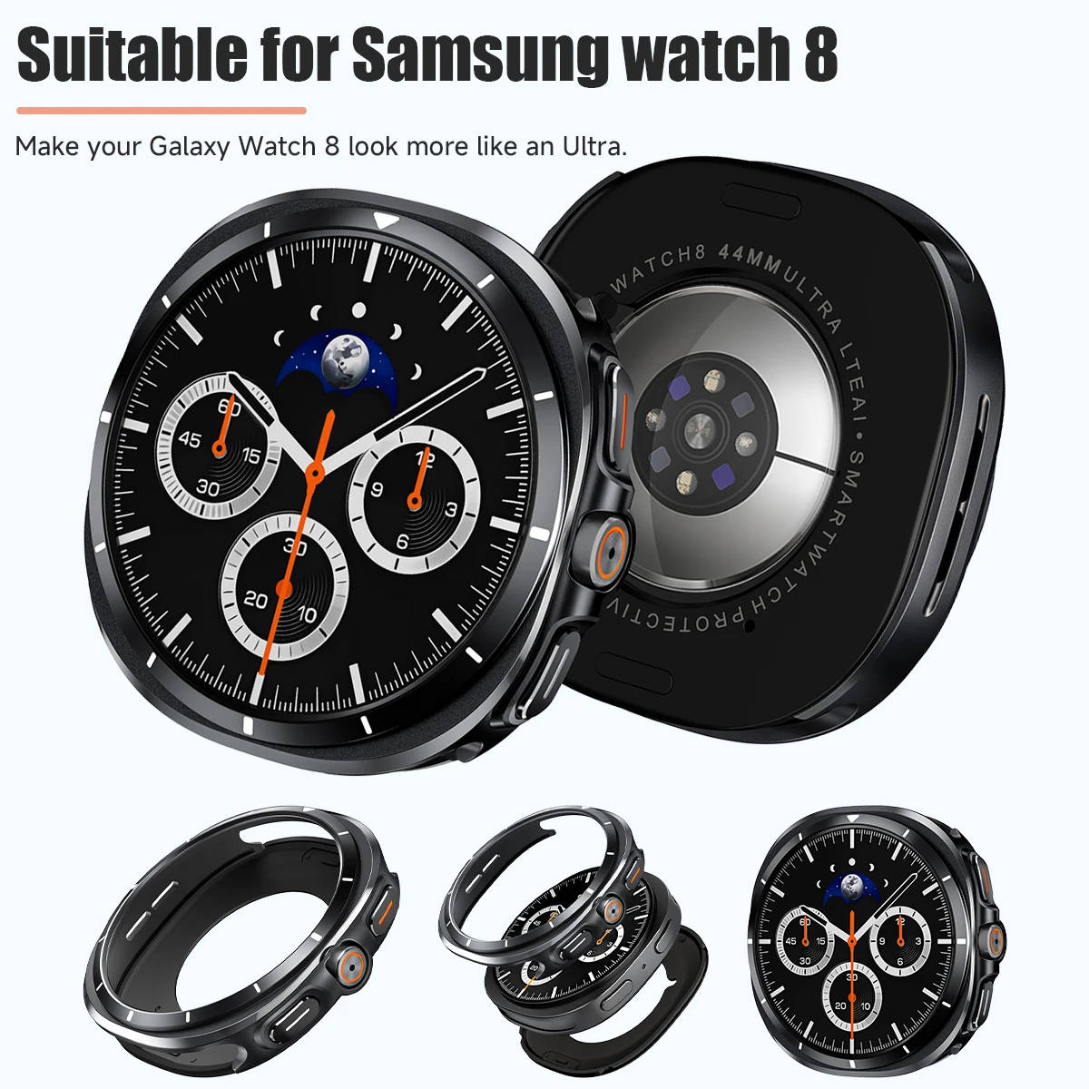Ultra-Thin Shockproof Rugged Watch Case with Metal Bumper and Back Cover