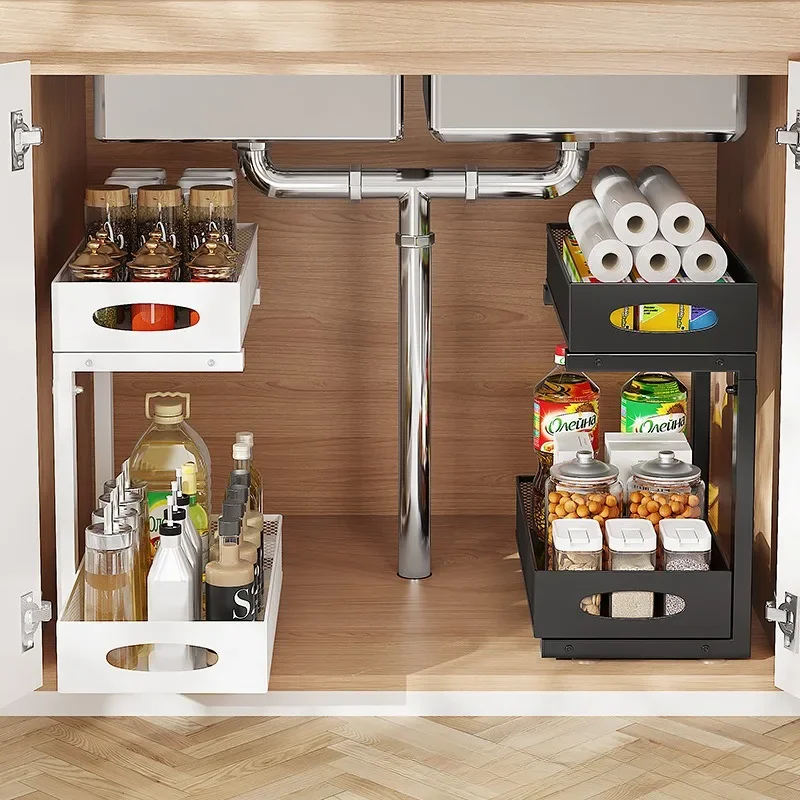 Under Sink Organizers and Storage, Adjustable 2 Tier Metal Pull out Cabinet Organizer for Bathroom, Kitchen, Pantry 4