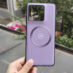Litchi Texture Leather Magnetic Case with MagSafe Wireless Charging Compatibility - Edge 70 Fusion (Purple)