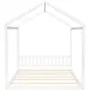 Queen Size Wooden House Bed Frame Kids Floor Bed with Headboard Roof Slats Support Children's Imaginative Play Durable Design 6