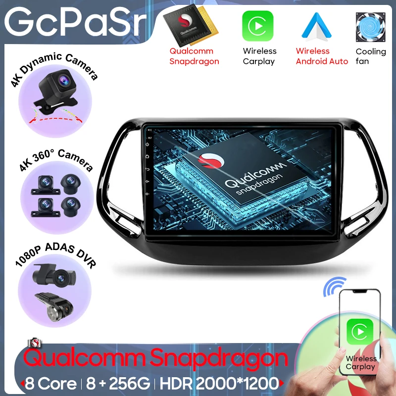 

Автомобильный радиоприемник Carplay для Jeep Compass 2 MP 2016-2018, GPS-навигация, стерео, Android, задняя камера, видео No 2din DVD