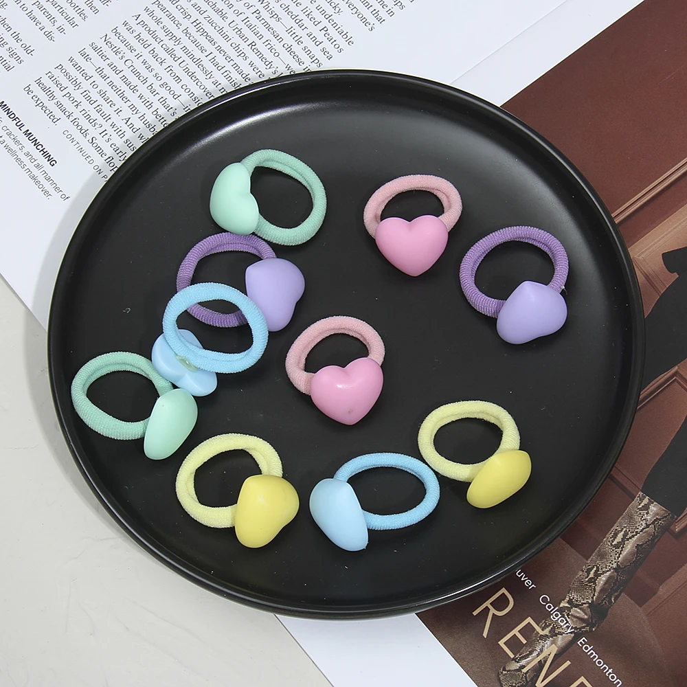 10Pcs/Set Cute Candy Heart Rubber Band for Kids Girls Small Elastic Hair Bands Baby Headwear Children Hair Accessories Ornaments huawei band 8 standard 1 47 inch amoled smart watch support heart rate blood pressure blood oxygen sleep monitoring emerald