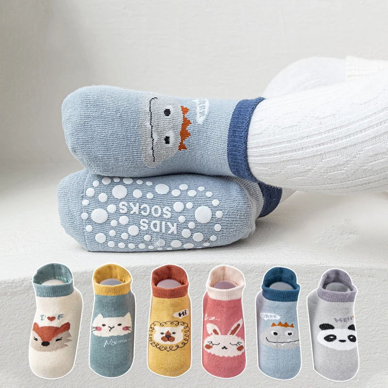 

2023 New Spring Baby Socks Floor Sock Anti-skip Rubber Sole Cartoon Animals Cotton Sock Shoe for Infants Toddlers 0-3Y