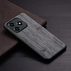 Luxury Bamboo Wood Pattern Leather Phone Cover for Honor - Premium Case Coque (Dark Gray)