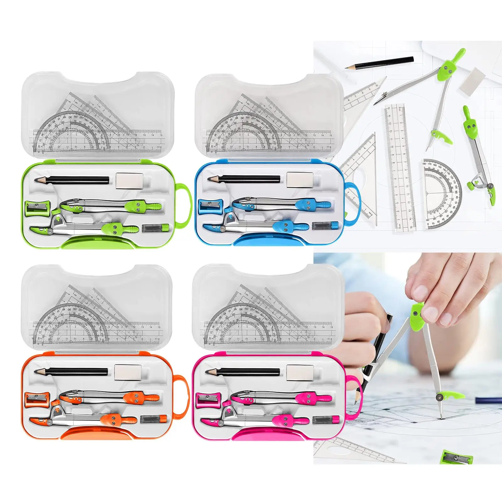 Ruler Pencil Set Geometry Protractor Maths Student Drawing School Stationery Mathematical for Boy Girl Gift for Drafting Student