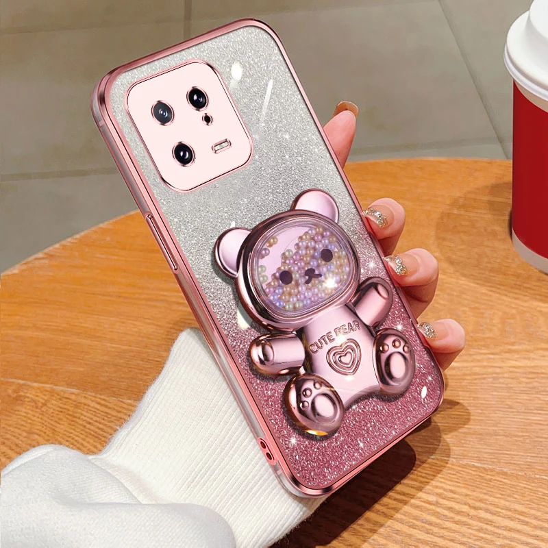 Coque de téléphone à paillettes pour Xiaomi Mi 13 Lite Pro, Mi 13, 14 Pro Lite, 13Lite, 14Pro, 13Pro, Mi 11, 12, motif ours Quicksand_voghion.com