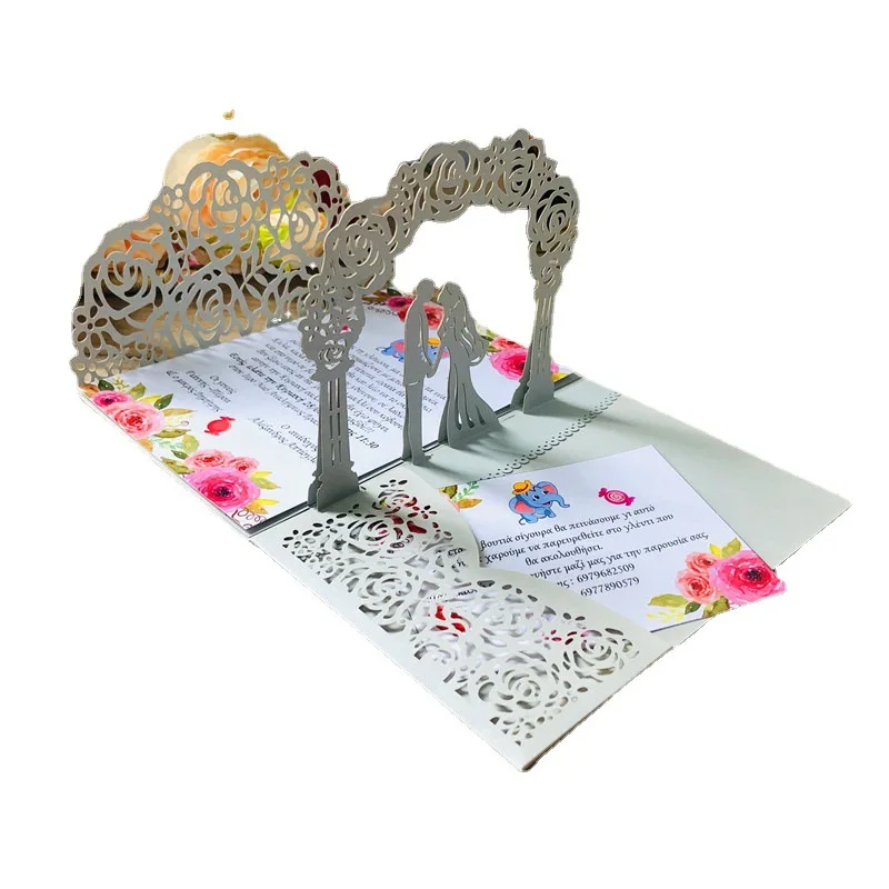 3D Bride And Groom Rose Gold Pop up Wedding invitations laser cut Greeting cards envelope Rsvp Navy blue White Pink