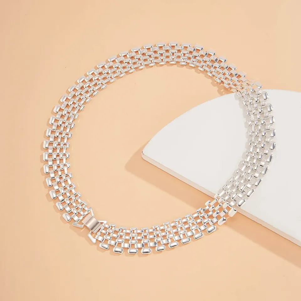 Chunky Cuban Link Chain Necklace With Rhinestone Cross Pendant - Silver Hip Hop Choker For Women - View #11