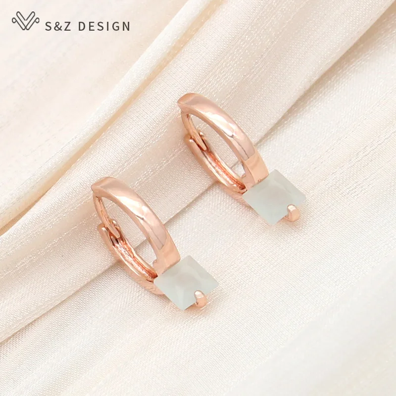 S&Z DESIGN New 585 Rose Gold Color Square Crystal Dangle Earrings For Women Wedding Jewelry Trendy Cubic Zirconia Eardrop Gift