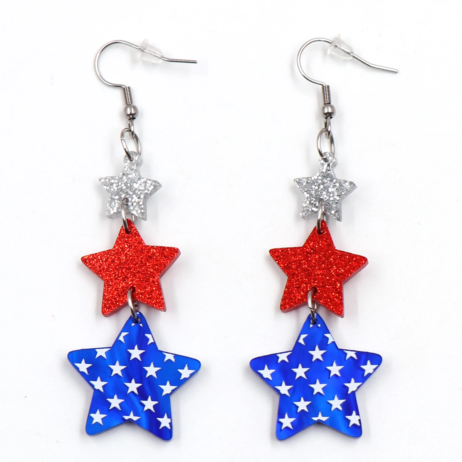 

1pair New product CN Drop star 4th of July Independence Day Flag Earrings TRENDY Acrylic stainless steel Jewelry for women