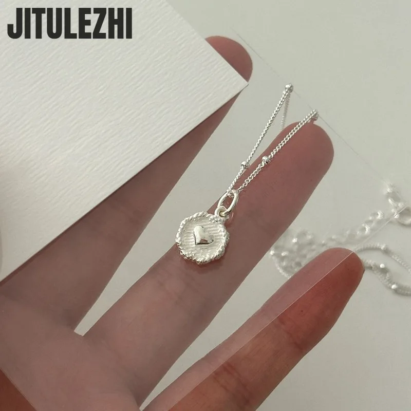 Silver Necklace 925 sterling silver pendant for women jewelry small circle love Korean edition double sided heart