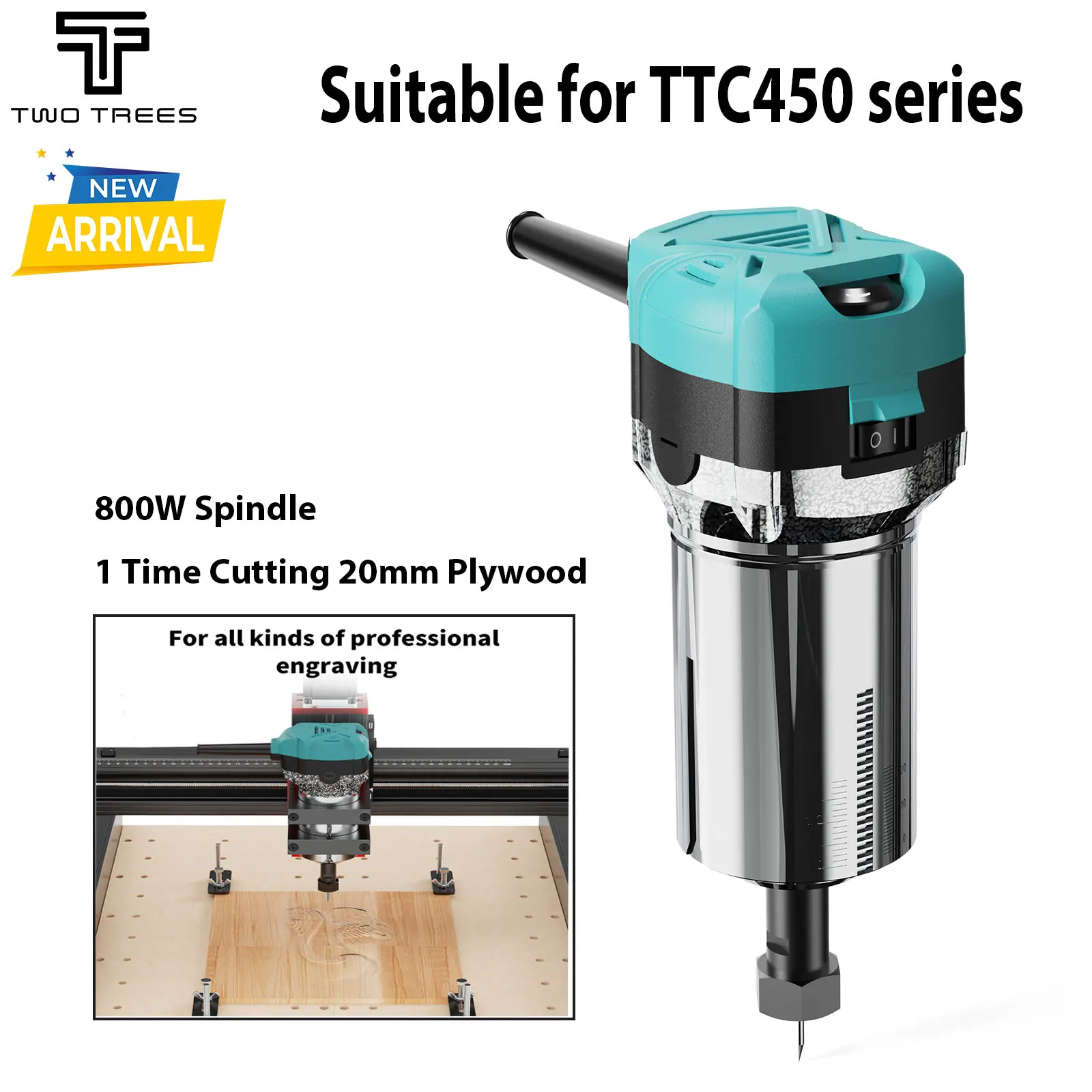 TWOTREES 800W CNC Spindle Milling Motor For TTC450 Metal Cutting and Engraving CNC Wood Router Compact router tool with case