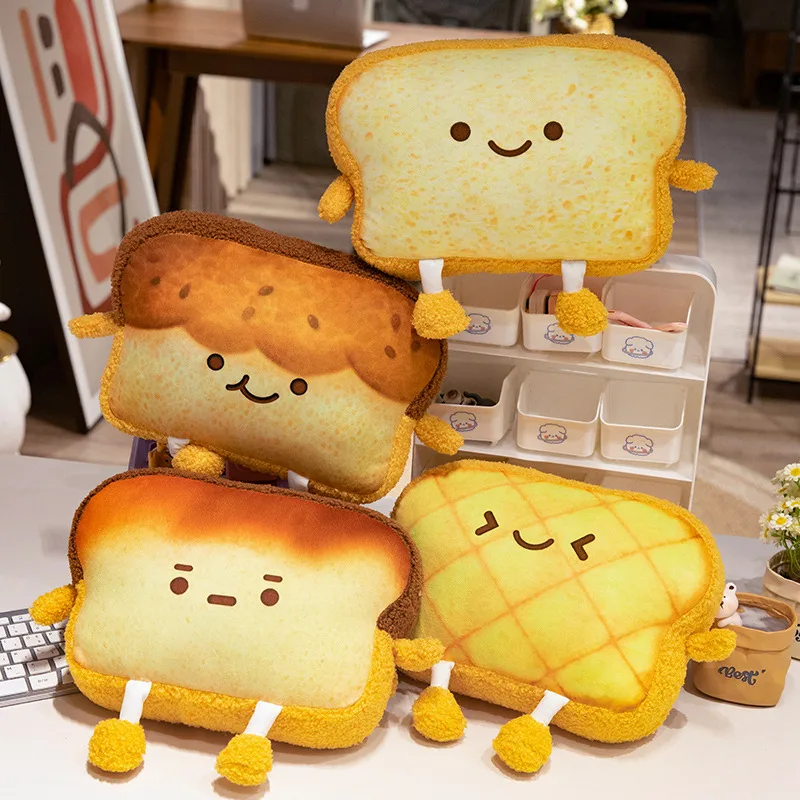 30x20cm 토스트 빵 자동차 머리 베개 팔과 다리가있는 Kawaii 감정 얼굴 ..
