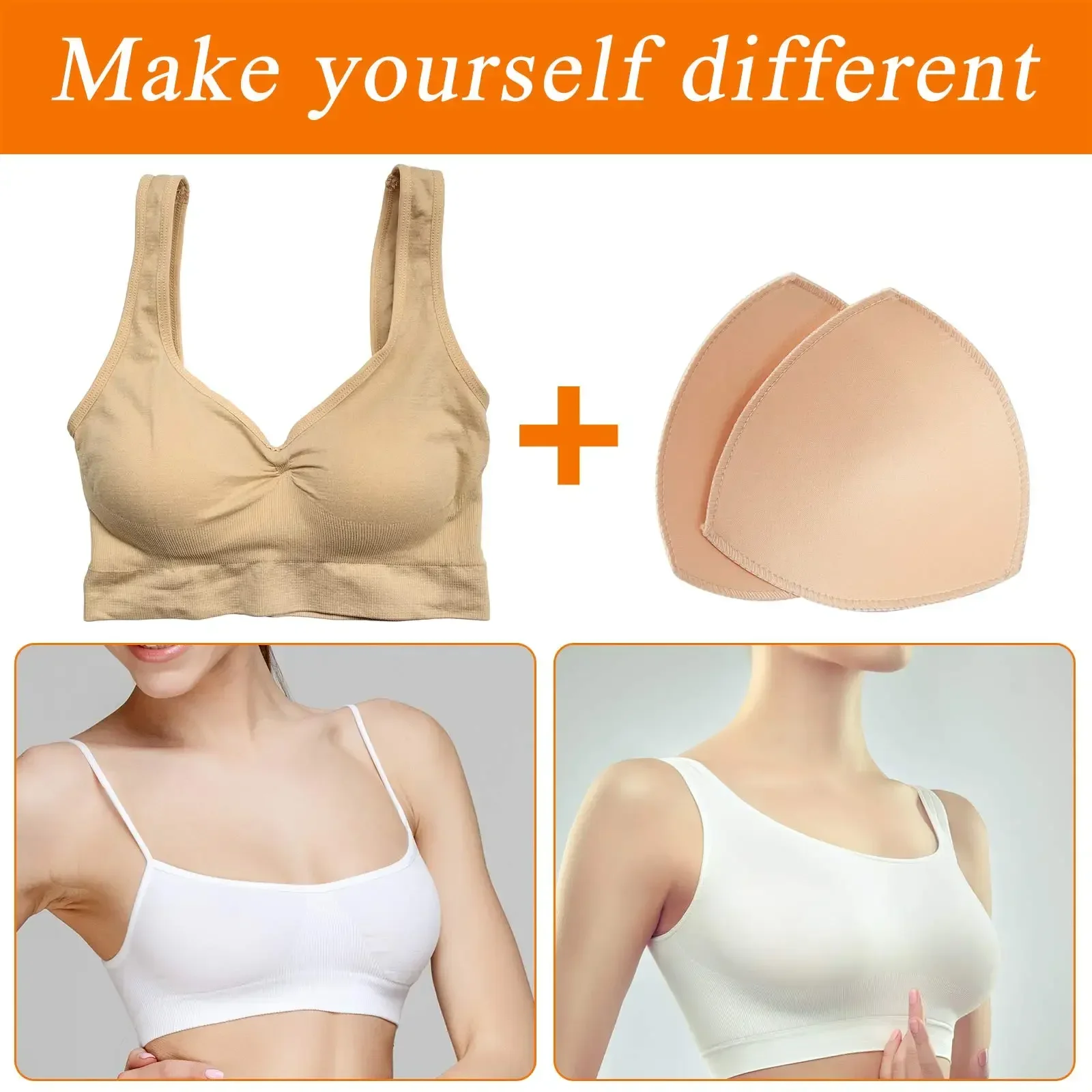 Inserti Reggiseno Triangolari In Spugna - Imbottitura Rimovibile Traspirante Color Pelle - Foto 10