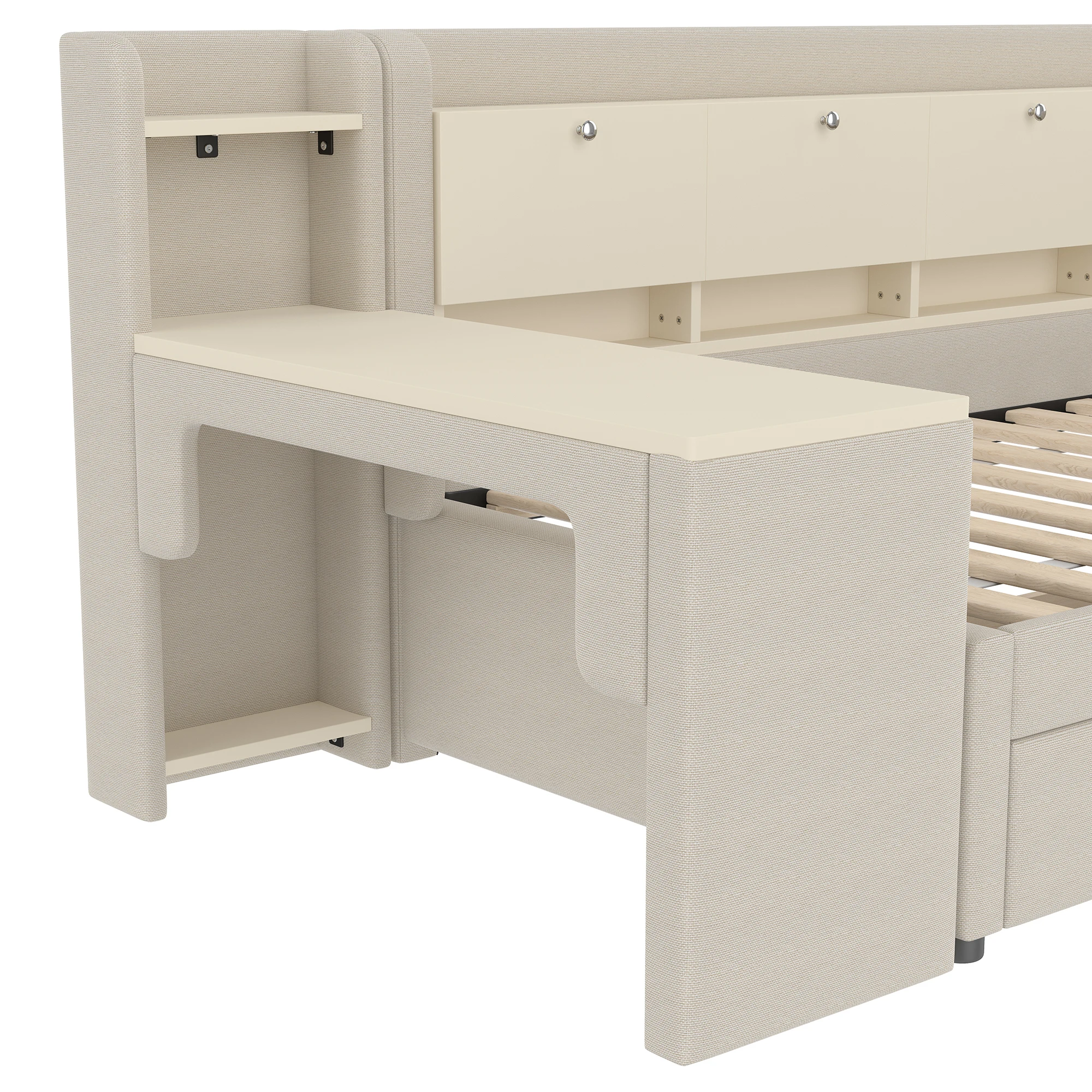 Tagesbett, 90*200cm, Tagesbett, Schlafsofa, mit 2 Schubladen, Schreibtisch, USB + Typ C, aufklappbares Staufach, Staufach – Detail 18