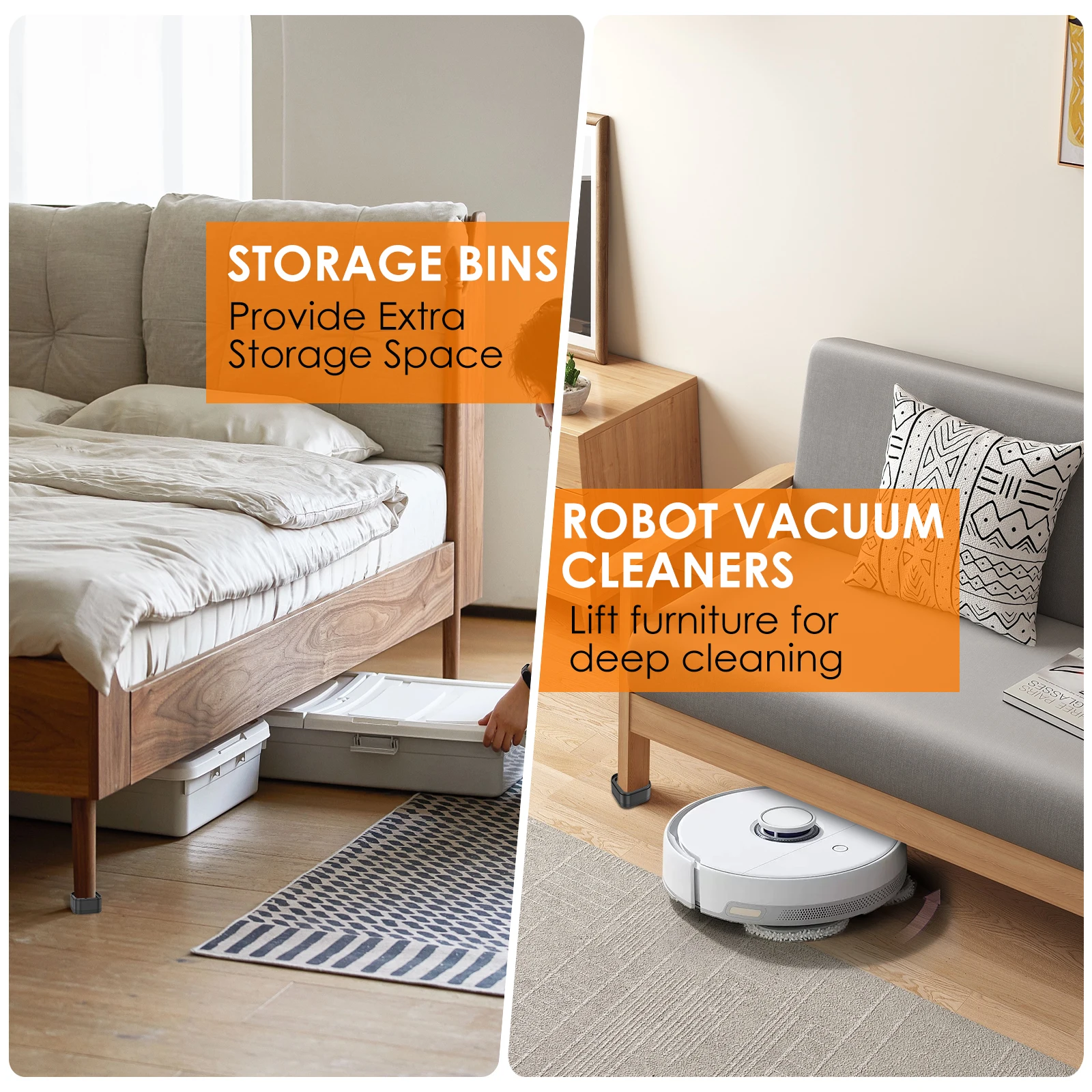 Heavy Duty Adjustable Furniture Risers - Nonslip, Stackable Lifter Set of 4