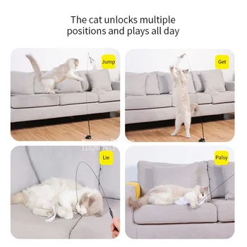 Cat Toy Cat Teaser Stick With Bell Extended Rod Suction Cup Self High And Durable Bite Teaser Tool Replaceable Feather Head 6
