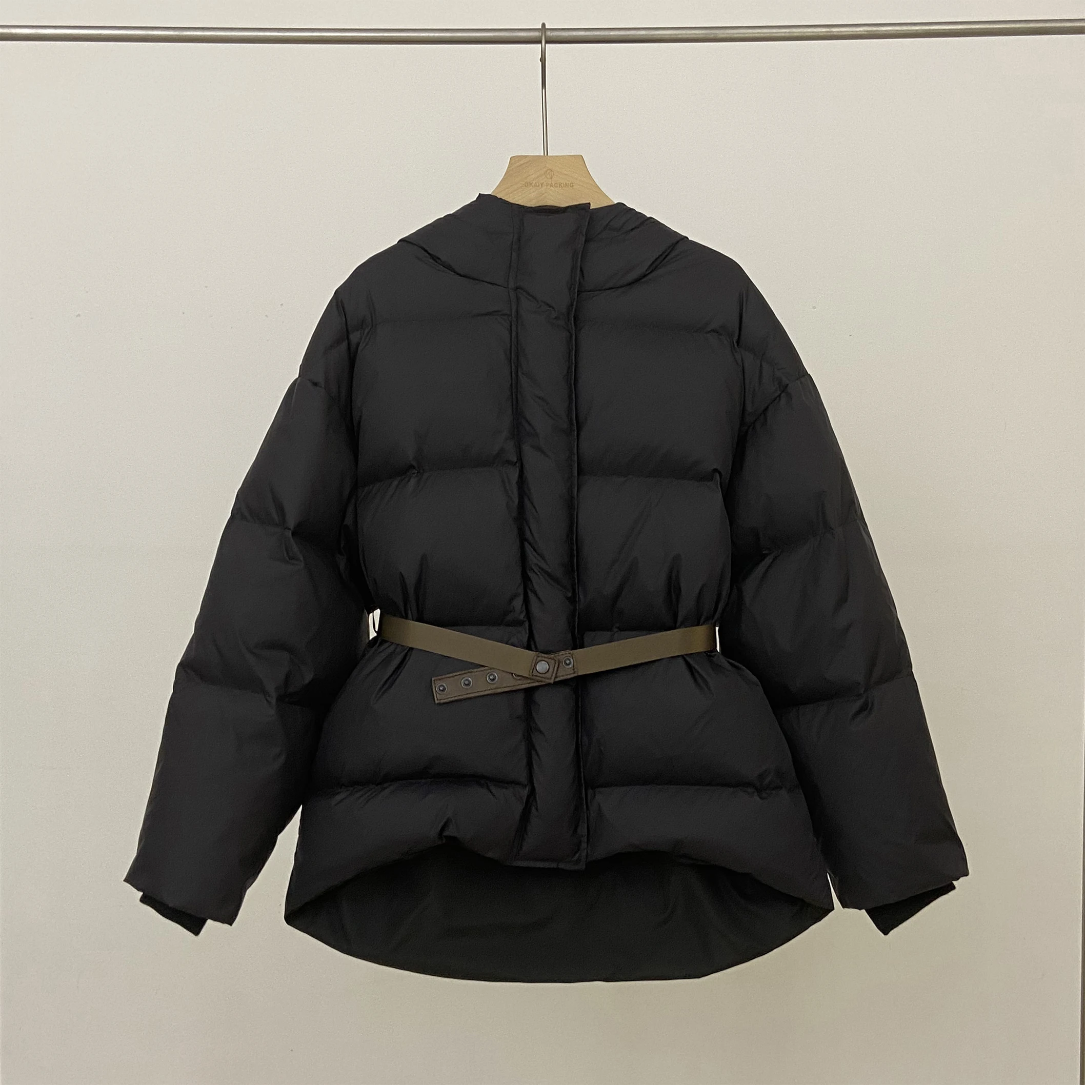 Janveny Winter Luxury Fluffy Duck Down Jacket Women Fashion Black Zipper Puffer Coat Casual Female Slim Feather Parkas With Belt