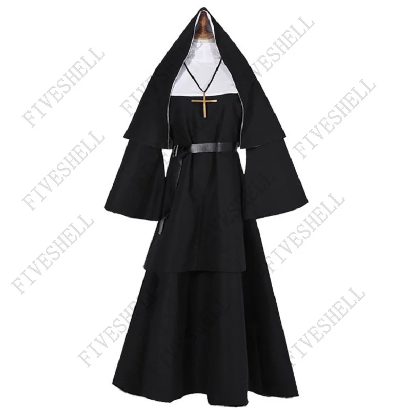 Medieval The Nun Cosplay Costume Halloween Costume for Women The Conjuring Cosplay Long Dress Adult Horror Ghost