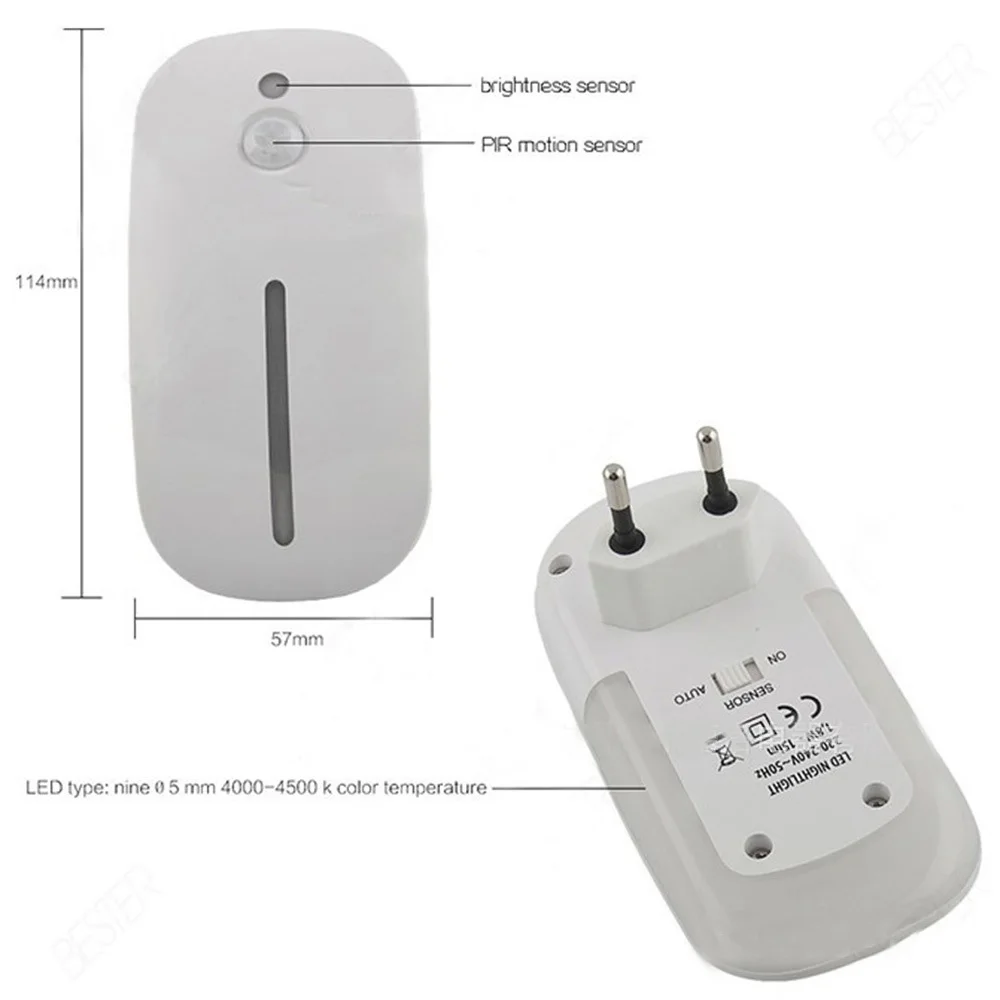 LED Night Light Smart Night Lamp Energy-saving Body Motion Sensor Light PIR Motion Sensor Auto On/Off EU Plug Home