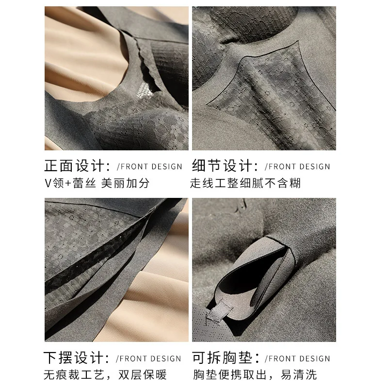 new beautiful house thermal underwear top women with chest pad removable thick V-neck super elastic large size explosion