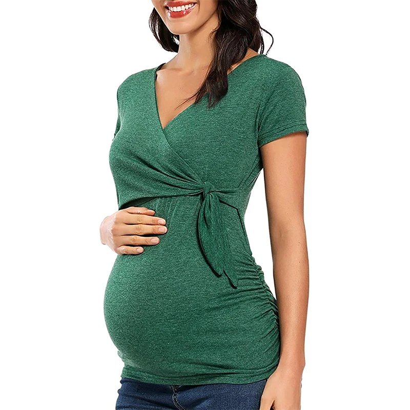 Womens Clothing Pregnancy Shirt Maternity Clothes Nursing Top Long Sleeve V-Neck Maternity Blouses Cross Belt Nursing T-Shirt 4
