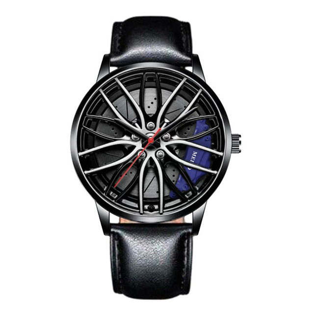 for Men Waterproof Vacuum Plating Strap with Car Wheel Rim Hub Design Sport Automatic Quartz Wristwatch