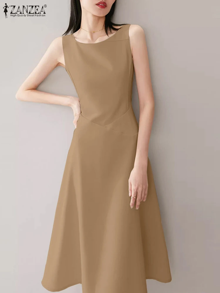 ZANZEA Female Elegant Slim Dresses Ladies Vintage A Line Dress Woman Fashion Sundress Summer Casual Sleeveless Vestidos 2023