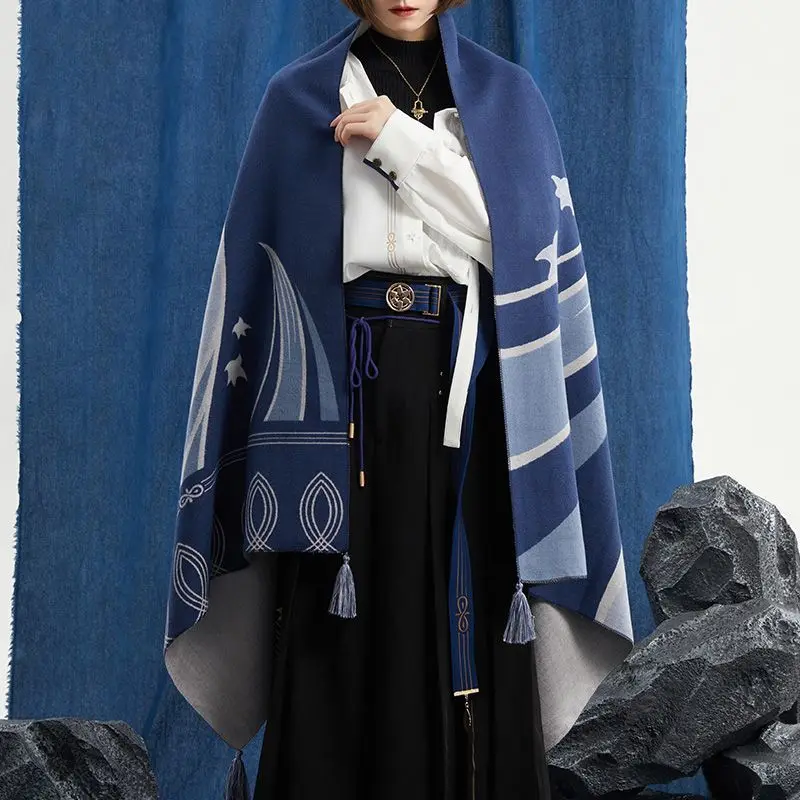 Game Genshin Impact Wanderer Cosplay Scarf Balladeer Scarves Blue Cape Halloween Party Birthday Gifts For Men Women 70x180cm