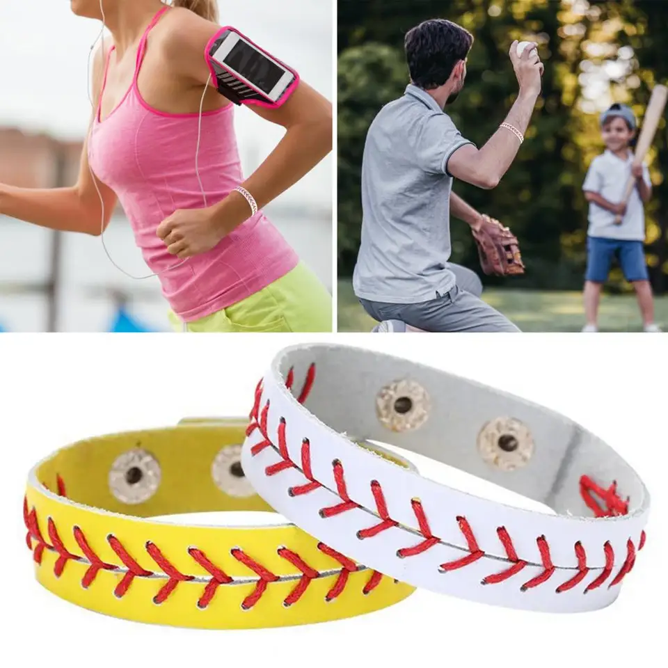 12 Braccialetti In Pelle Regolabili Da Baseball – Con Charm A Tema, Per Atleti, Squadre E Bomboniere, Colore Rosso E Bianco, Lunghezza 21,6 Cm