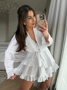 Marthaqiqi Cotton Female Sleepwear Suit V-Neck Nightgowns Long Sleeve Nightwear Shorts Skirts Casual Women Pajamas 2 Piece Sets